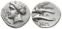 Greek Coins Greek PAPHLAGONIA, Sinope. Circa 330-300 BC. AR Drachm NIKΩ–, magistrate. Head of nymph left, with hair in sakkos; aphlaston before / Sea eagle on dolphin left; AΠΟΛΛ[Ω] below eagle’s wing