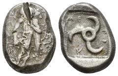 Greek Coins Greek Coins DYNASTS OF LYCIA. Kuprilli Circa 460-420 . Stater . Naked figure (Hermes?) standing right, holding kerykeion and animal over shoulder.KOΠPΛΛE.Triskeles. Weight : 8.24 Diameter: