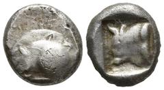 Greek Coins Greek Coins DYNASTS of LYCIA. Uncertain. Circa 500-460 BC. AR Stater Forepart of boar left / Bull's head left within incuse square. Weight: 8.70 Diameter: 17