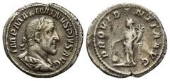 Roman Imperial Roman Imperial Maximinus I Thrax AR Denarius AD 235-238. RomeIMP MAXIMINVS PIVS AVG, laureate, draped and cuirassed bust of Maximinus to right / PROVIDENTIA AVG, Providentia standing le