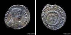 02/ Rome Crispus Caesar 317-326AD. AE Centenionalis. Aquileia mint (1º emission 322AD) 17.5mm; 3.05g; 12h. Hybrid struck with official dies combining unpublished obverse of Crispus with a typical reve