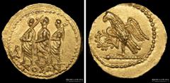 10/ Greek Thrace, Dynasts of. Koson (Mid 1st Century BC) Stater. Gold; 21.5mm; 8.35g. A: KOΣΩN, Roman consul accompanied by two lictors to left; monogram BR to left. R: Eagle standing left on scepter,