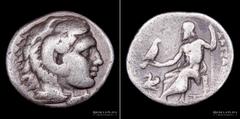 01/ Ancient - Grecia Reino de Macedonia. Alejandro III Magno 336-323AC. Ceca de Abidos (Egipto) Emisión en vida ca. 325-323AC. AR Dracma. 17.5mm; 4.12g. A: Cabeza de Heracles a derecha usando piel de 