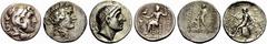 GREEK COINS LOT Lot . 3 AR Tetradrachms. Seleukid Kingdom: Antiochos I Soter (x1) & Seleukos I Nikator (x1); Thrace, Maroneia (x1). Sear sg6866; Houghton SC 308; Schonert-Geiss, 1079 (Obv 33/ Rev-). A