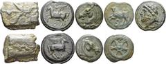 ROMAN REPUBLIC. Lot of 30 coins : Ramo secco, fractional bronze ingot, late 4th-early 3rd century BC; Semis, 275-270 BC, Roma (Aes Grave, RRC 18/2); Triens, 275-270 BC, Roma (Aes Grave, RRC 18/3); Sem