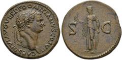 ROMAN EMPIRE. Domitian Caesar, 69-81. Sestertius, 80-81, Roma. Obv. CAES DIVI AVG VESP F DOMITIANVS COS VII. Laureate head right. Rev. S - C. Spes standing left, holding flower. RIC 298; Cohen 460; BM