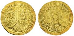 BYZANTINE EMPIRE Basil II with Constantine VIII. 976-1025. Tetarteron, Constantinopolis. Obv. +IhS XIS REX REGNANTInM. Facing bust of Christ with nimbate cross behind head with single rim and two dots