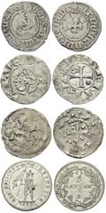 SWITZERLAND. Lot of 4 coins : HELVETIC REPUBLIC. 5 Batzen 1800; GENEVA. episcopal Denar; LAUSANNE. Georges de Saluces, Tresel; ORB. Denier. Total (4). HMZ 2-1188d, 1-294a, 1-506a, 1-553. AR, BI. 4.51,