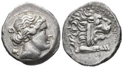 GREECE. Caria. Knidos. Tetradrachm 350-320 BC, magistrate Theumelon. Obv. Head of Aphrodite right, phrygian helmet behind. Rev. ΘΕΥΜΕΛΩN / KNI. Forepart of lion right. Ashton 13. AR. 14.11 g. - XF Lig