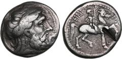 Celtic World Celts, Eastern AR Tetradrachm - Philippos II type (3rd century BC) 12.91g. 26mm. VF-/VF. Test cut. Obv. Laureate head of Zeus to right. / Rev. Naked jockey riding to right. Dembski 975; V