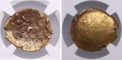 Celtic World Celtic Britain, Regini-Atrebates AV Stater c. 60-20 BC - NGC XF Strike: 3/5, Surface 3/5. Selsey Uniface. 5.61g. Splendid lustrous exemplar with fine toning. Obv: Blank./ Rev: Charioteer,