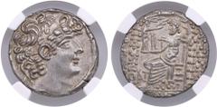 Roman provincial coins Roman provincial coins Roman Syria (Antioch) AR Tetradrachm, 46/45 BC – Q. Caecilius Bassus, Proconsul (46-44 BC) - NGC Ch AU Strike 5/5, Surface 3/5. lt graffito. This coin is 