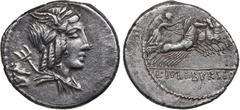 Roman Republic Roman Republic AR Denar - L. Iulius Bursio (85 BC) 3.76g. 20mm. VF+/VF+ Laureate, winged, and draped bust of Genius (or Apollo Vejovis) right, trident over shoulder, unclear symbol behi