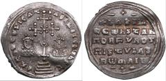 Byzantine Byzantine AR Miliaresion - Basil II, Bulgaroktonos, and CONSTANTINE VIII (976-1025 AD) 3.01g. 26mm. XF/VF+ Busts of Basil and Constantine flanking ornate cross-crosslet; globus at foot of cr