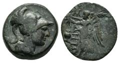 Greek Coins PAMPHILIA.Side.(2nd-1st Century BC). Ae. Obv : Helmeted head of Athena right. Rev : ΣI ΔHTΩN. Nike advancing left, holding wreath and palm; pomegranate before. SNG Copenhagen 408; BMC Lyci