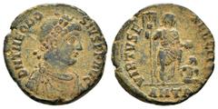 Roman Imperial Coins THEODOSIUS I (379-395).Antioch.Ae. Obv : DN THEODOSIVS PF AVG. Diademed, draped and cuirassed bust right. Rev : VIRTVS EXERCITI / ANTA. Emperor standing right, holding standarts a