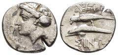 Greek Coins PAPHLAGONIA.Sinope.(Circa 330-300 BC).Drachm. Obv : Head of nymph left, with hair in sakkos; aphlaston to left. Rev : Sea-eagle standing left, with wings spread, on dolphin left. Weight : 