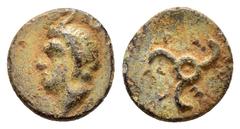 Greek Coins DYNASTS of LYCIA. Perikles.(Circa 380-360 BC). Ae. Obv : Horned head of Pan left. Rev : Triskeles. SNG Aulock 4257-4258. Condition : Very fine. Weight : 1.9 gr Diameter : 12 mm