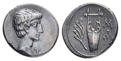 Greek Coins LYCIA. Lycian League. Augustus (27 BC-14 AD). Drachm. Masicytes. Obv : Λ - Y. Bare head right. Rev : M - A. Lyre; plectrum in field to left. Condition : Good very fine. Weight : 2.70 gr Di