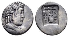 Greek Coins LYCIA. Lycian League.Masikytes.( Circa 27-20 BC).Hemidrachm. Obv : Laureate head of Apollo to right; Λ-Υ across lower fields. Rev : Kithara; M-A across fields, kerykeion to left and to rig