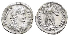 Roman Imperial Coins VALENS.( 364-378).Antioch.Siliqua. Obv : D N VALENS PER F AVG. Pearl-diademed, draped and cuirassed bust of Valens to right. Rev : RESTITVTOR REIP /ANT. Emperor standing facing in