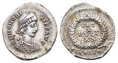 Roman Imperial Coins HONORIUS.(393-423).Constantinople.Siliqua. Obv : D N HONORI - VS P F AVG. Pearl-diademed, draped and cuirassed bust of Honorius right. Rev : VOT / X / MVLT / XX. Within wreath; in