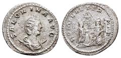 Roman Imperial Coins SALONINA (Augusta, 254-268).Antioch.Antoninianus. Obv : SALONINA AVG. Diademed and draped bust left, set on crescent. Rev : ROMAE AETERNAE. Roma seated left on shield, holding sce