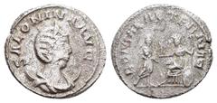 Roman Imperial Coins SALONINA (Augusta, 254-268).Antioch.Antoninianus. Obv : SALONINA AVG. Diademed and draped bust left, set on crescent. Rev : ROMAE AETERNAE. Roma seated left on shield, holding sce