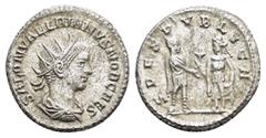 Roman Imperial Coins SALONINUS (Caesar, 258-260).Samosata. Antoninianus. Obv : SALON VALERIANVS NOB CAES. Radiate, draped and cuirassed bust right. Rev : SPES PVBLICA. Saloninus, holding sceptre, and 