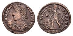 Roman Imperial Coins CONSTANTIUS II (337-361).Antioch.Follis. Obv : D N CONSTAN-TIVS P F AVG. Bust of Constantius II, pearl-diademed, draped, cuirassed, left, holding globe in right hand. Rev : FEL TE