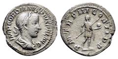Roman Imperial Coins GORDIAN III (238-244).Rome.Denarius. Obv : IMP GORDIANVS PIVS FEL AVG. Laureate, draped and cuirassed bust right. Rev : P M TR P III COS II P P. Emperor standing right, holding sp