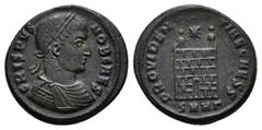 Roman Imperial Coins CRISPUS (Caesar, 316-326). Follis. Heraclea. Obv : CRISPVS NOB CAES. Laureate, draped and cuirassed bust right. Rev : PROVIDENTIAE CAESS / SMHΓ. Campgate with two turrets. RIC 75.