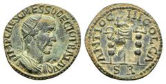 Roman Provincial Coins PISIDIA. Antioch. Trajanus Decius (249-251). Ae. Obv : IMP CAES TRAIAN DECIVS AV. Radiate, draped and cuirassed bust right. Rev : ANTIOCHI COL CA / S - R. Aquila between two sig