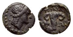 Greek Coins DYNASTS of LYCIA.Pinara.(200-100 BC).Ae. Obv : Head of Artemis right. Rev : ΠINA-ΡEΩN. Bucranium. BMC 1-4; SNG von Aulock 4446; Rhousopoulos 4239. Condition : Good very fine. Weight : 1.30