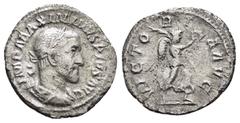 Roman Imperial Coins MAXIMINUS THRAX (235-238).Rome. Denarius. Obv : IMP MAXIMINVS PIVS AVG. Laureate, draped and cuirassed bust right. Rev : VICTORIA AVG. Victory advancing right with wreath and palm