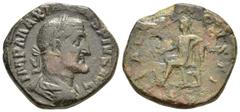 Roman Imperial Coins MAXIMINUS THRAX (235-238).Rome. Sestertius. Obv : MAXIMINVS PIVS AVG GERM. Laureate, draped and cuirassed bust right. Rev : SALVS AVGVSTI / S C. Salus seated left on throne, feedi
