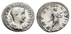 Roman Imperial Coins GORDIAN III (238-244).Rome. Denarius. Obv : IMP GORDIANVS PIVS FEL AVG. Laureate, draped and cuirassed bust right. Rev : P M TR P III COS II P P. Emperor standing right, holding s