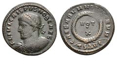 Roman Imperial Coins CRISPUS (Caesar, 316-326).Thessalonica.Follis. Obv : FL IVL CRISPVS NOB CAES. Laureate, draped and cuirassed bust left. Rev : CAESARVM NOSTRORVM / TSΔ VI. VOT X in two lines withi