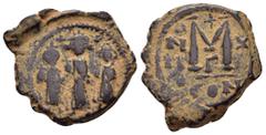Byzantine Coins HERACLIUS. HERACLIUS CONSTANTINE and MARTINA.(610-641).Constantinople.Follis. Obv : Heraclius, in center, flanked by Martina, on left, and Heraclius Constantine, on right, each wearing