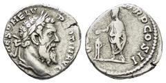 Roman Imperial Coins PERTINAX (193).Rome.Denarius. Obv : IMP CAES P HELV PERTIN AVG. Laureate head right. Rev : VOT DECEN TR P COS II. Pertinax standing left, sacrificing with patera over tripod to le