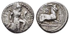 Greek Coins CYPRUS. Salamis. Evagoras I (Circa 411-374 BC). 1/3 Stater. Obv : Herakles seated right on rocks, holding club and cornucopia; Cypriot legend around. Rev : Goat kneeling right; Cypriot leg