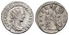 Roman Imperial Coins SALONINUS (Caesar, 258-260).Samosata. Antoninianus. Obv : SALON VALERIANVS NOB CAES. Radiate, draped and cuirassed bust right. Rev : SPES PVBLICA. Saloninus, holding sceptre, and 