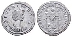 Roman Imperial Coins SEVERINA.(270-275).Ticinum.Antoninianus. Obv : SEVERINA AVG. Diademed, draped bust, on crescent, right. Rev : CONCORDIAE MILITVM. Concordia, draped, standing left, holding ensign 