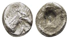 GREEK COINS CARIA. Kindya.(Circa 510-480 BC).Tetrobol. Obv : Head of ketos right. Rev : Incuse geometric pattern. SNG Kayhan 813-814. Condition : Good very fine. Material : Silver. Axis : 11h Weight :