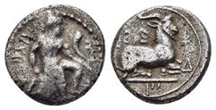GREEK COINS CYPRUS. Salamis. Evagoras I.(Circa 411-374 BC). 1/3 Stater. Obv : Herakles seated right on rocks, holding club and cornucopia; Cypriot legend around. Rev : Goat kneeling right; Cypriot leg