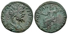 ROMAN PROVINCIALl COINS THRACE.Hadrianopolis. Septimius Severus.(193 - 211).Ae. Obv : AY K Λ CEΠTI CEYHΡOC Π. Laureate head right. Rev : AΔΡIANOΠOΛITΩN. Sarapis, wearing a calathos, seated to the left