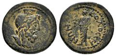 ROMAN PROVINCIALl COINS Phrygia. Kolossai. Pseudo-autonomous issue.(117-138).Ae. Obv : Bust of Serapis right, modius on head. Rev : KOΛOC CH-NΩN. Isis standing, holding situla and sistrum. BMC 8; Aulo