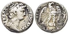 ROMAN PROVINCIALl COINS SYRIA. Seleucis and Pieria. Antioch. Nero.(54-68). Tetradrachm. Obv : NΕΡΩΝ ΚΑΙΣΑΡ ΣΕΒΑΣΤΟΣ. Laureate bust right, wearing aegis. Rev : ΕΤΟΥΣ ΒΙΡ. Ι. Eagle standing right on thu