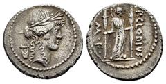 ROMAN REPUBLICAN COINS P. CLODIUS M F TURRINUS.(42 BC). Rome.Denarius. Obv : Laureate head of Apollo right; lyre to left. Rev : P CLODIVS / M F. Diana Lucifera standing facing, head right, with bow an