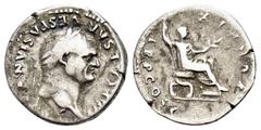 ROMAN IMPERIAL COINS VESPASIAN.(69-79).Rome.Denarius. Obv : IMP CAESAR VESPASIANVS AVG. Laureate head right. Rev : PON MAX TR P COS V. Vespasian seated right on curule chair, holding sceptre and branc